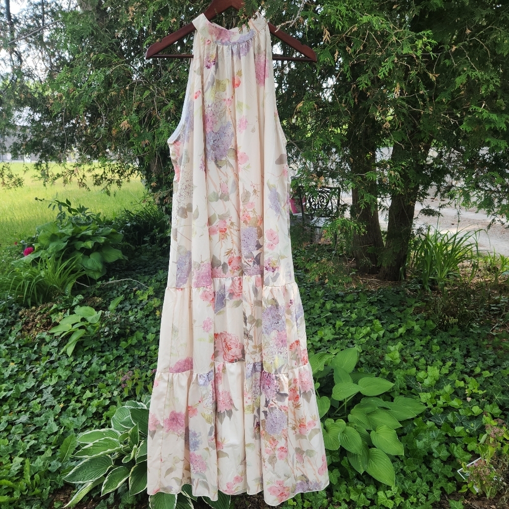 Cream Halter Maxi Sundress for Casual Resort Wear